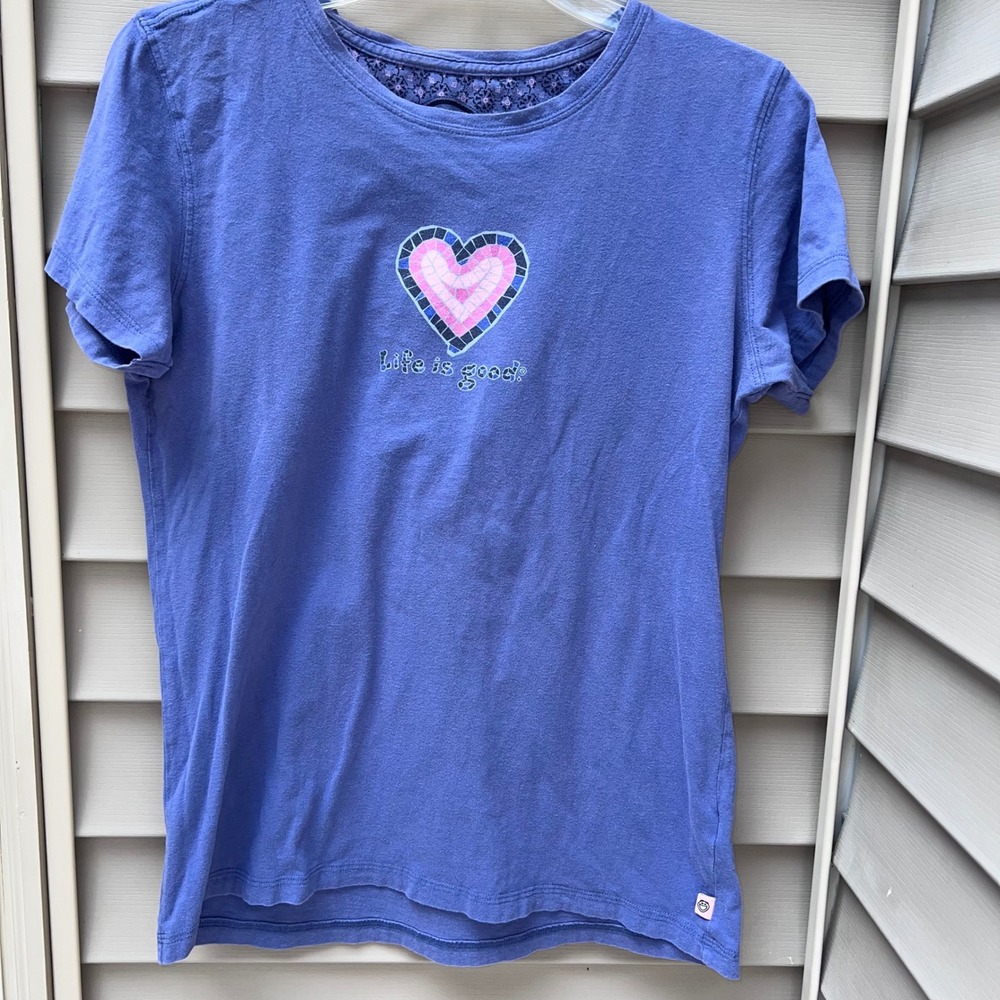 Life is Good Womens Purple Mosaic Heart Graphic Cotton T-Shirt
